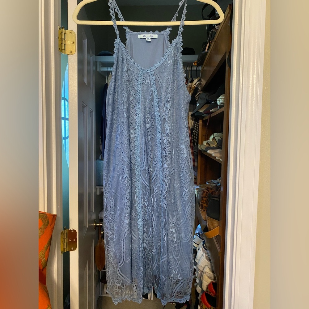 Elegant Lace Slip Dress in Light Blue